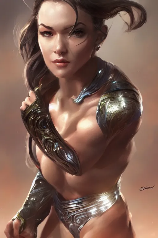 Image similar to three quarters portrait pose of a beautiful woman, strong body,super heroine costume,super powers, fantasy, intricate, elegant, highly detailed, digital painting, artstation, concept art,shining, sharp focus, illustration, art by Stanley Lau