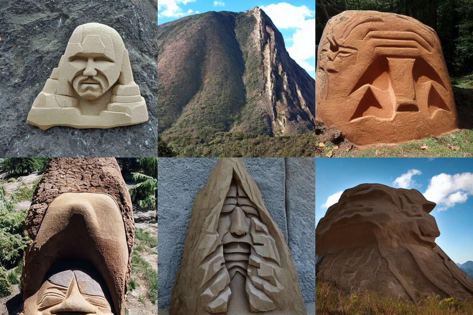 Prompt: mountain carved in the shape of male indiana jones