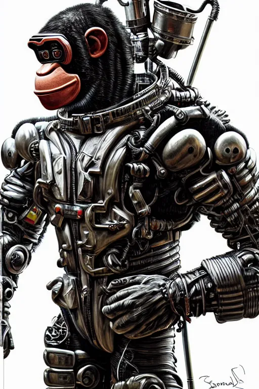Image similar to a portrait of a muscular anthropomorphic cyberpunk chimp in spacesuit armor with ensignia on chest plate by sandra chevrier, by jon foster, detailed render, post - processing, extremely hyperdetailed, intricate, epic composition, cybernetics, 4 k realistic, cryengine, realistic shaded lighting, sharp focus, masterpiece, by enki bilal