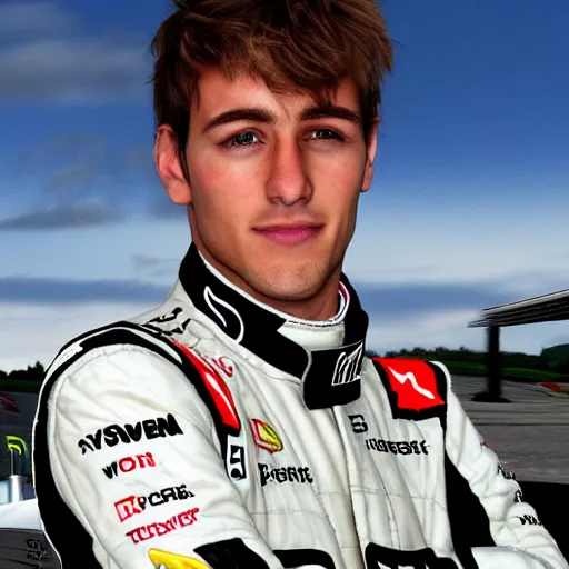 Image similar to a realistic detailed photo of a handsome guy who is an f 1 driver