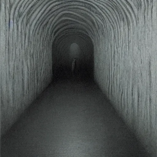 Image similar to scary creature in liminal space backrooms zdzislaw beksinski