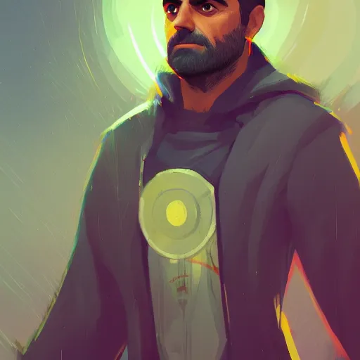 Image similar to Portrait of Oscar Isaac as a wizard, mattepainting concept Blizzard pixar maya engine on stylized background splash comics global illumination lighting artstation lois van baarle, ilya kuvshinov, rossdraws