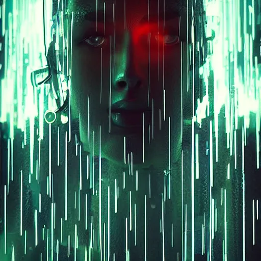 Prompt: stylish cartoon portrait made out of rain, cyberpunk background, rendered in octane, unreal engine, highly detailed, trending on artstation, realistic, splashes of neon, beautiful, handsome, depth of field, glowing eyes