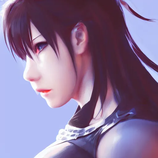 Prompt: head and shoulders of tifa lockhart by wlop, rossdraws, mingchen shen, bangkuart, sakimichan, yan gisuka, jeongseok lee, artstation, 4k