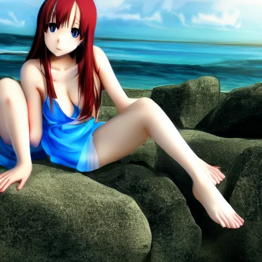 Image similar to a very beautiful young yuuki asuna,, full body, long wavy hair, sky blue eyes, full round face, bikini, miniskirt,, cinematic wallpaper by kentaro miura