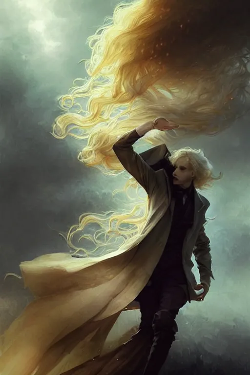 Image similar to johan liebert mixed with alucard picture by Greg Rutkowski, long fluffy blond curly hair, baroque curls, dynamic pose, matte painting, intricate, z brush, fantasy concept art, elegant, fat body type, by Stanley Artgerm Lau, WLOP, golden ratio, thomas kindkade, alphonse mucha, loish, Peter chung, norman Rockwell,