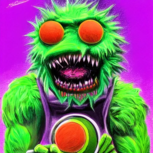 Image similar to a tennis ball monsters, colorful, digital art, fantasy, magic, chalk, trending on artstation, ultra detailed, professional illustration by basil gogos