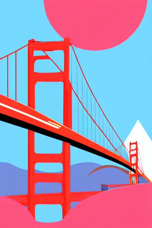 Image similar to minimalist boho style art of colorful golden gate bridge at sunrise, illustration, vector art