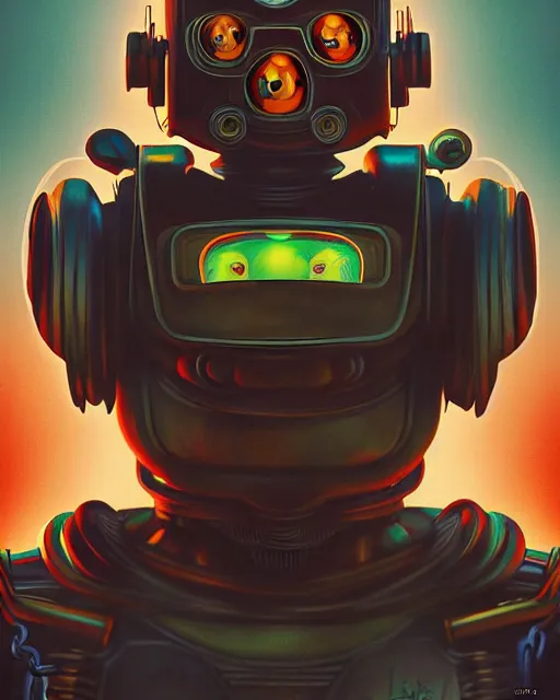 Image similar to looney tunes by warner bros, robot, character portrait, portrait, close up, concept art, intricate details, highly detailed, sci - fi poster, cyberpunk