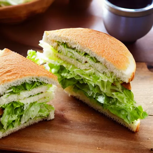 Image similar to a caesar salad sandwich, cookbook photo