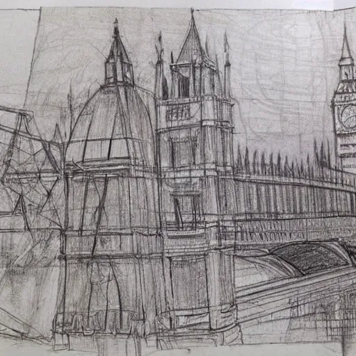 Prompt: of leonardo davinci drawing london in 2 0 2 2 lots of loose sketches