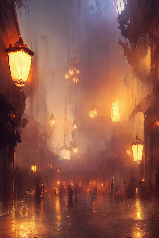 Image similar to inside the antique city of Avalon at dusk, intricate, elegant, volumetric lighting, digital painting, highly detailed, artstation, sharp focus, illustration, concept art, ruan jia, steve mccurry