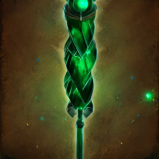 Image similar to fantasy dark magic staff with shiny emerald in the middle, high detail, digital art, beautiful , concept art,fantasy art, 4k