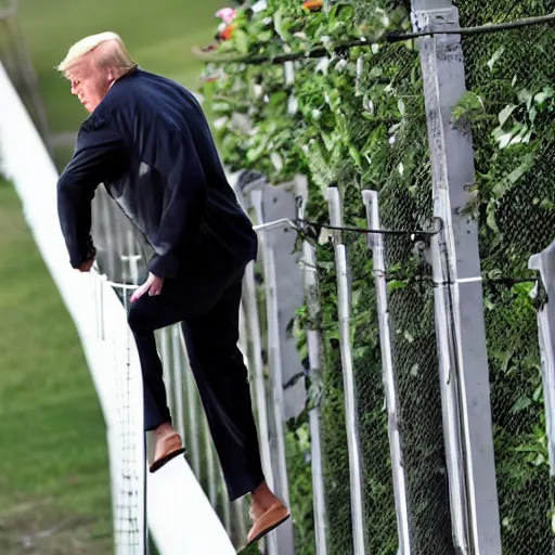 Prompt: a splinter cell tom Clancy operative scaling the fence at mar a lago to shake Donald trump's hand photo