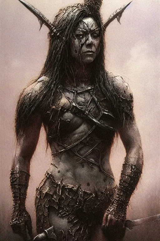 Image similar to alyson hannigan as barbarian by beksinski