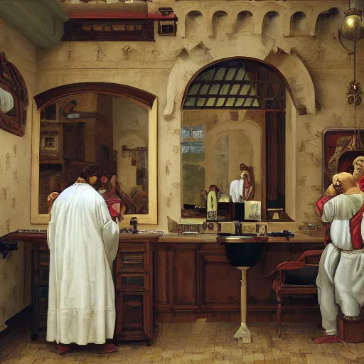 Image similar to barber shop in a renaissance style