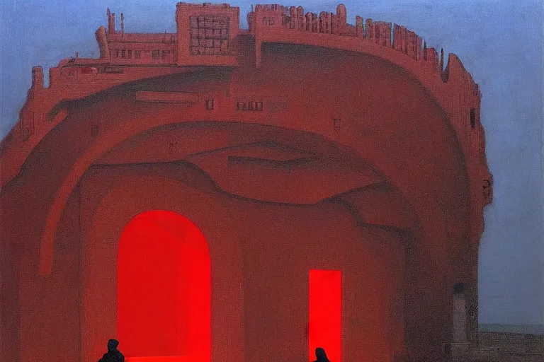 Image similar to only with red, a red melted emperor in an authoritarian position, taormina amphitheatre, crowd hails him, in the style of beksinski, parts by edward hopper, parts by rodcenko, parts by yue minjun, intricate and epic composition, red by caravaggio, insanely quality, highly detailed, masterpiece, red light, artstation, 4 k