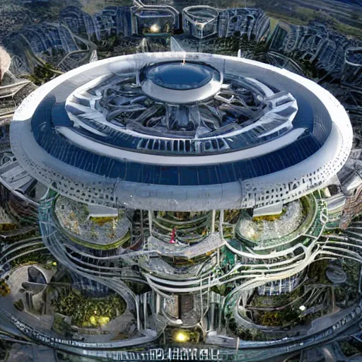 Image similar to A mega arcology, aerial view