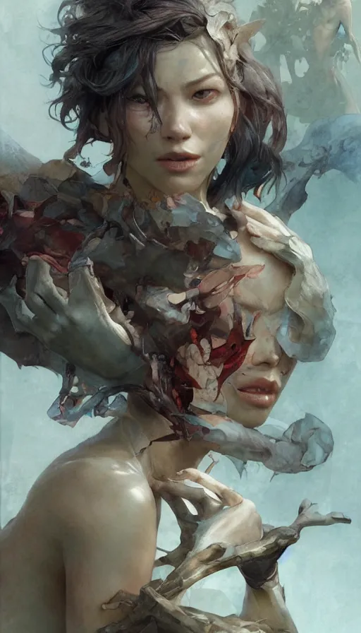 Image similar to epic masterpiece dustin nguyen, sweaty skin, hyperrealistic, octane render, cinematic, beautiful face and flawless skin, perfect hands, 5 fingers, by edgar maxence and ross tran and michael whelan, legends of runeterra