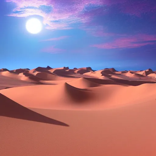 Image similar to a matte painting of desert dunes with blue light falling on them, trending on artstation