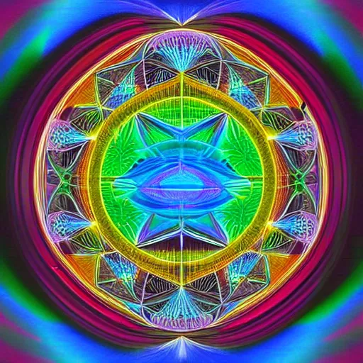 Image similar to a photo of a architectural building designed by tadao ando with neon colors trending on artstation 4 k intricate extremely detailed digital art by alex grey infinite wisdom sacred geometry