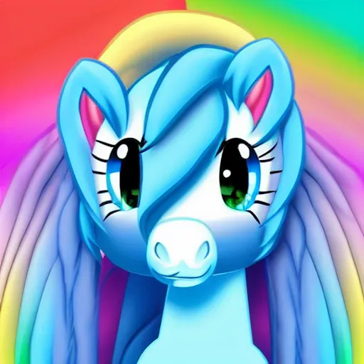 Image similar to 🐎🍑, Rainbow Dash, light blue fur, cutie mark, rainbow tail, equine photography