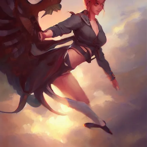 Image similar to Flying, an oil painting by Ross Tran, Krenz Cushart, trending on Artstation