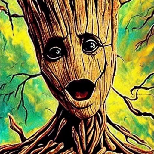 Image similar to Groot as a paint by number canvas