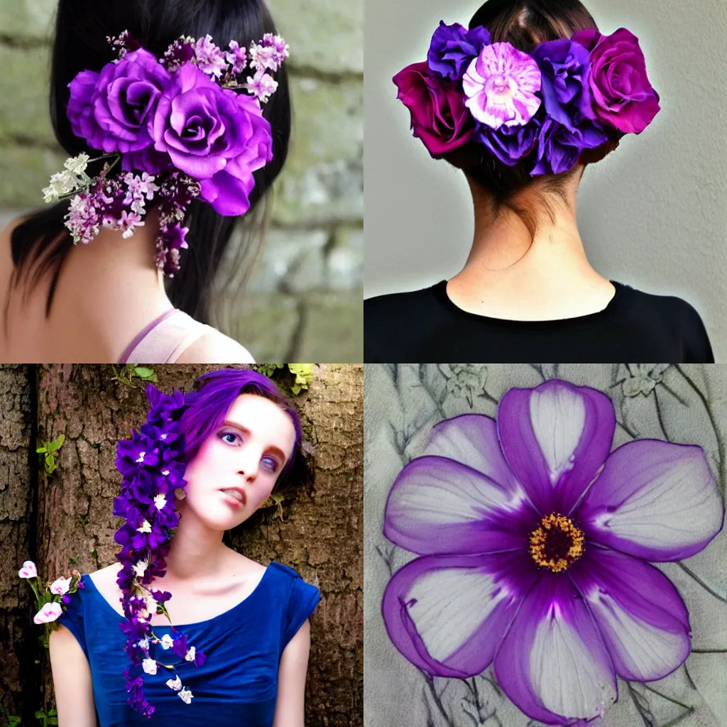 Prompt: A beautiful half girl-half flower, very romantic, violet,