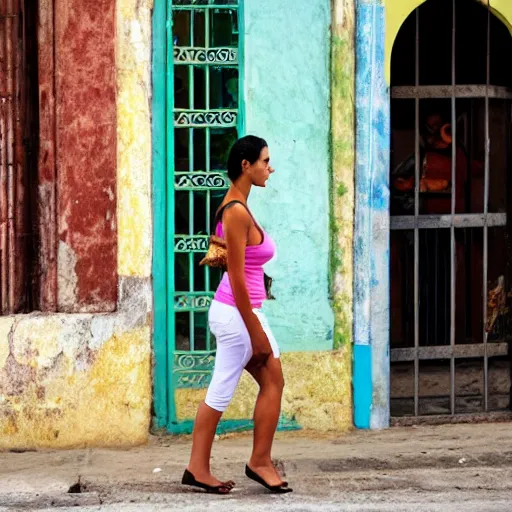 Prompt: beautiful cuban woman in havana full body walking down the street from behind