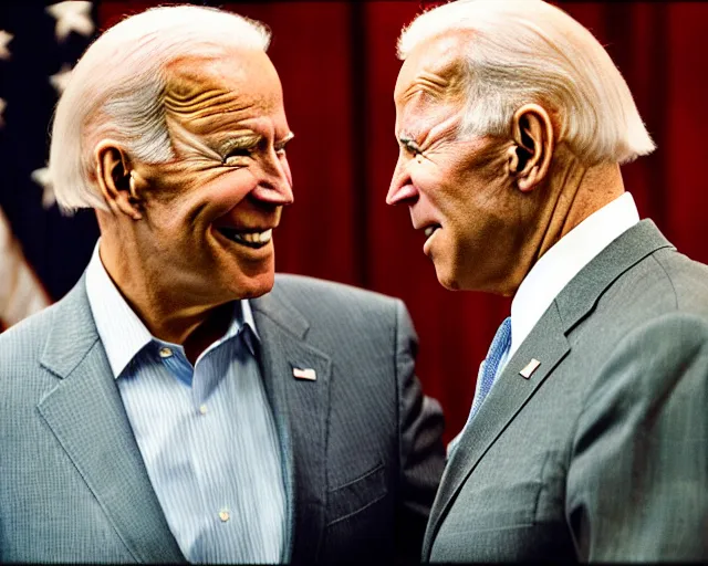 Image similar to president joe biden face to face with president joe biden, nikon 3 5 mm, photograph