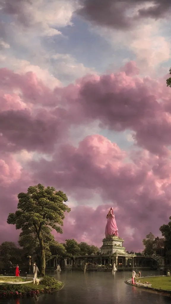 Prompt: rose garden, pink cotton candy clouds floating in the sky,, by caspar david friedrich, dslr, ray tracing reflections, insanely detailed and intricate, hypermaximalist, elegant, ornate, hyper realistic, 4 k, super detailed