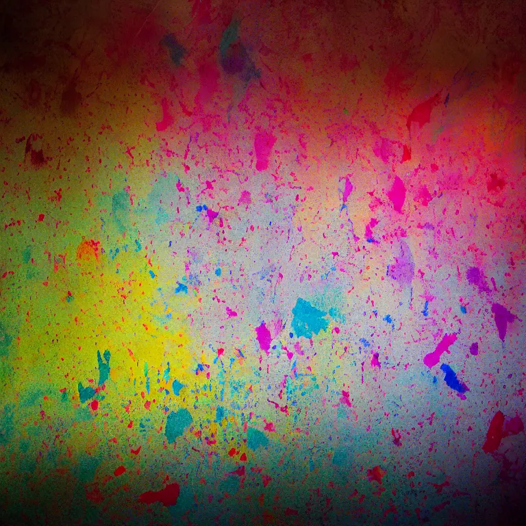 Prompt: colorful paint splatter inside a marble temple, film photo, soft lighting album cover, nostalgia, gradient, light reflection