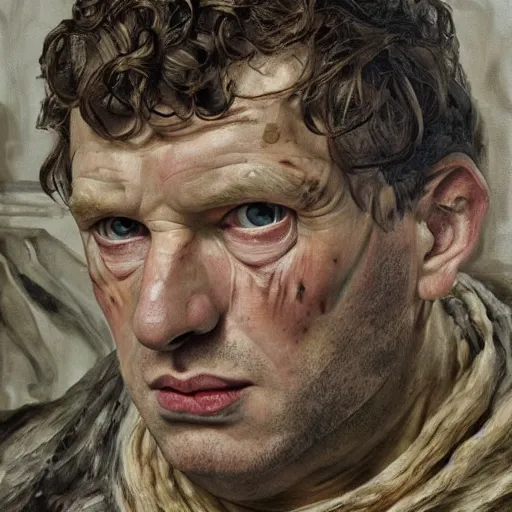 Image similar to high quality high detail painting by lucian freud, hd, ramsay snow in game of thrones