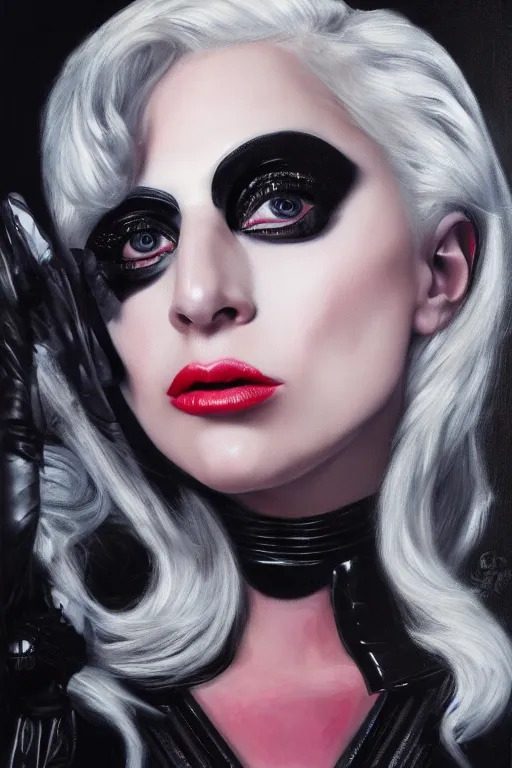 Prompt: 90% Lady Gaga, 10% Darth Vader, oil on canvas, intricate, portrait, 8k highly professionally detailed, HDR, CGsociety