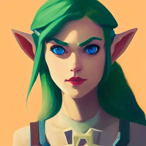 Image similar to portrait of a female Link from legend of Zelda, face, asymmetrical, profile picture, Organic Painting, sunny day, Matte Painting, bold shapes, hard edges, street art, trending on artstation, by Lois van Baarle and Gil Elvgren and Sachin Teng