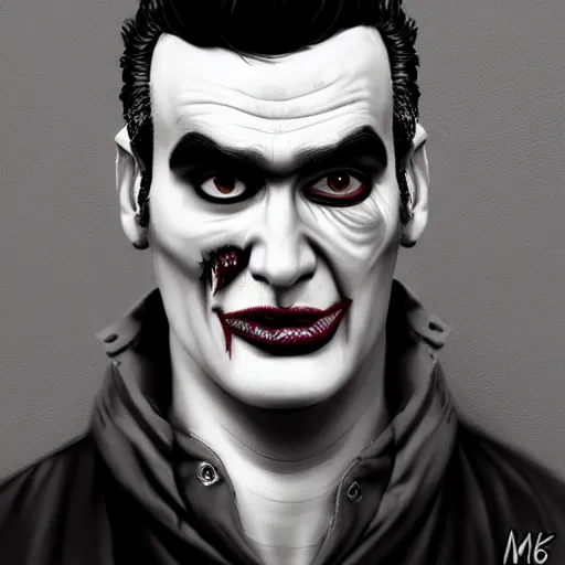 Image similar to portrait of a smooth skinned handsome zombie version of morrissey as a zombie with cuts and with a large quiff and thick eyebrows, 7 days to die zombie, realistic proportions, fine art, award winning, intricate, elegant, sharp focus, cinematic lighting, digital painting, 8 k concept art, art by brom, art by michael hussar, 8 k