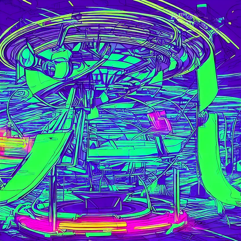 Image similar to a ufo with neon lines, epic retrowave art, trending on art station