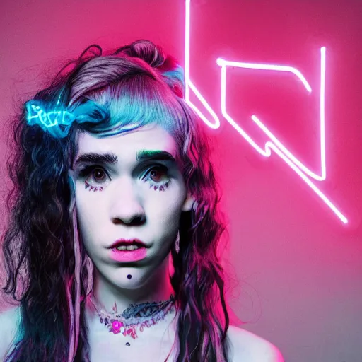 Prompt: an album cover of Grimes inside of a neon lit motherboad