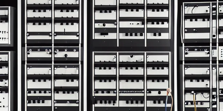 Prompt: dezeen showroom , minimalissimo, archdaily, ignant, teenage engineering moad, mother of all decks, product design concept, product shot of wall of moog melotron synthesizers made by jony ives , dieter rams, 8k, high detailed photo