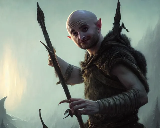 Prompt: highly detailed portrait of daniel radcliffe as a fantasy bald elf holding a magic staff, in skyrim, stephen bliss, unreal engine, fantasy art by greg rutkowski, loish, rhads, ferdinand knab, makoto shinkai and lois van baarle, ilya kuvshinov, rossdraws, tom bagshaw, global illumination, radiant light, detailed and intricate environment