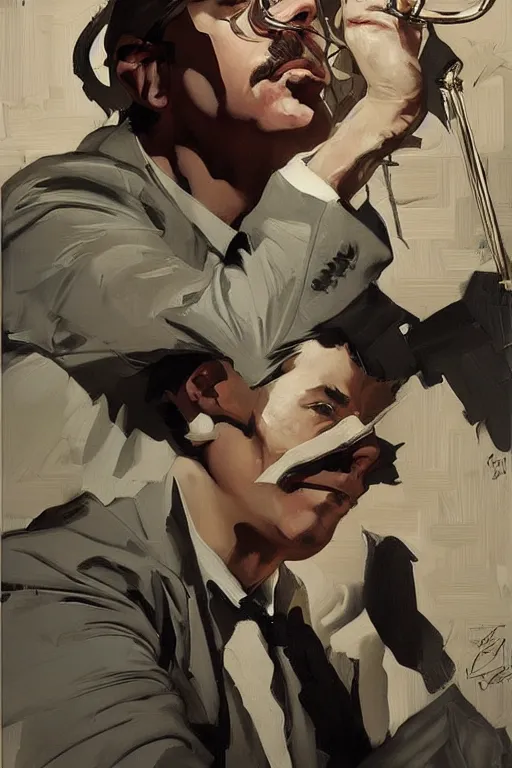 Prompt: vince gilligan painting by jc leyendecker!! phil hale!, angular, brush strokes, painterly, vintage, crisp