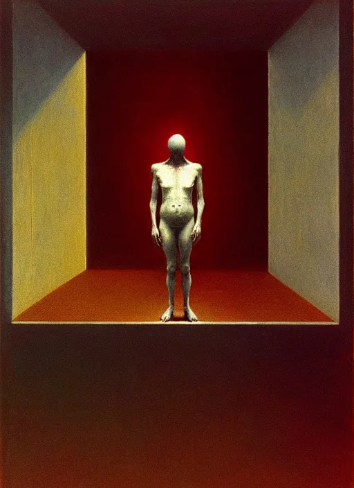 Image similar to a man wrapped in tin foil lingering at liminal, haunted space by Edward Hopper and James Gilleard, Zdzislaw Beksinski, highly detailed