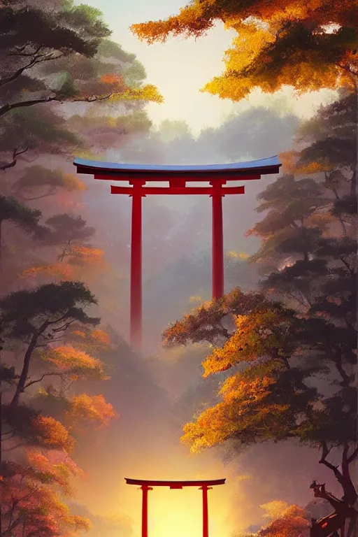 traditional Japanese Torii in a colorful magic moutain, Stable Diffusion