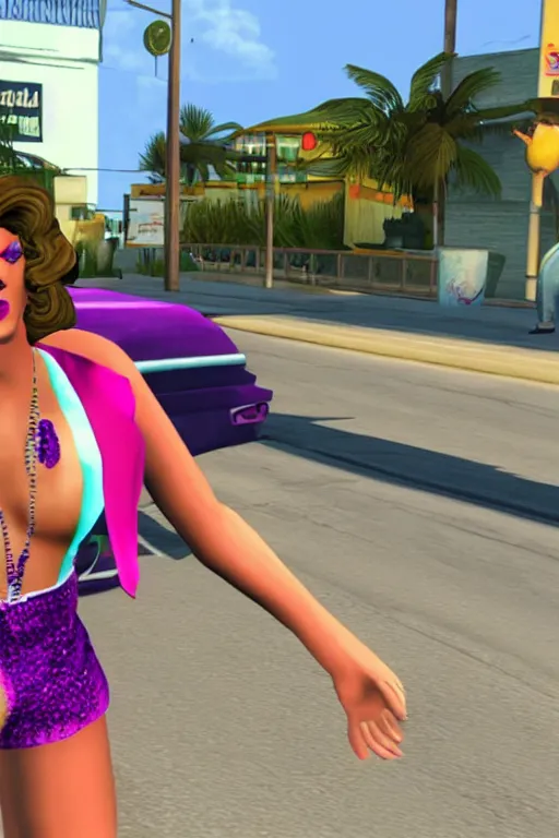Image similar to drag queen in gta vice city,'