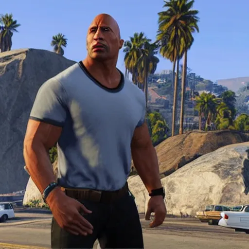 Prompt: Dwayne the rock Johnson in gta V