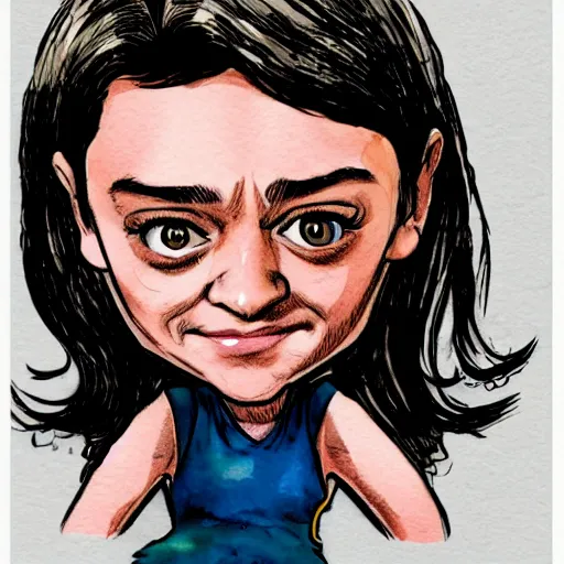 Image similar to caricature of arya stark by Mort Drucker, mad magazine, colored with watercolor, artstation