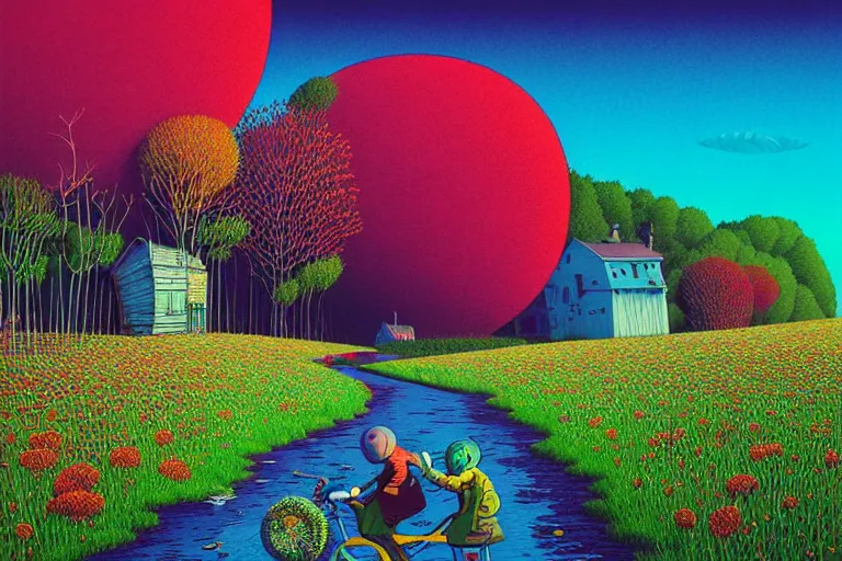 Prompt: midjourney, summer morning, very coherent and colorful high contrast, art by!!!! gediminas pranckevicius!!!!, geof darrow, floralpunk screen printing woodblock, dark shadows, hard lighting, stipple brush technique,