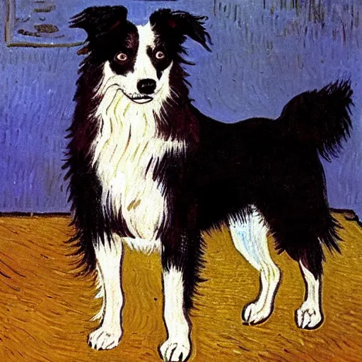 Image similar to Painting of a Border Collie by van Gogh