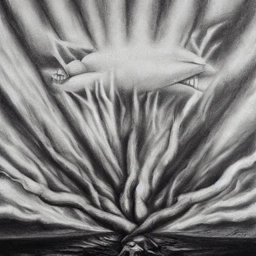 Prompt: surrealism charcoal painting of the end of the world., horror,